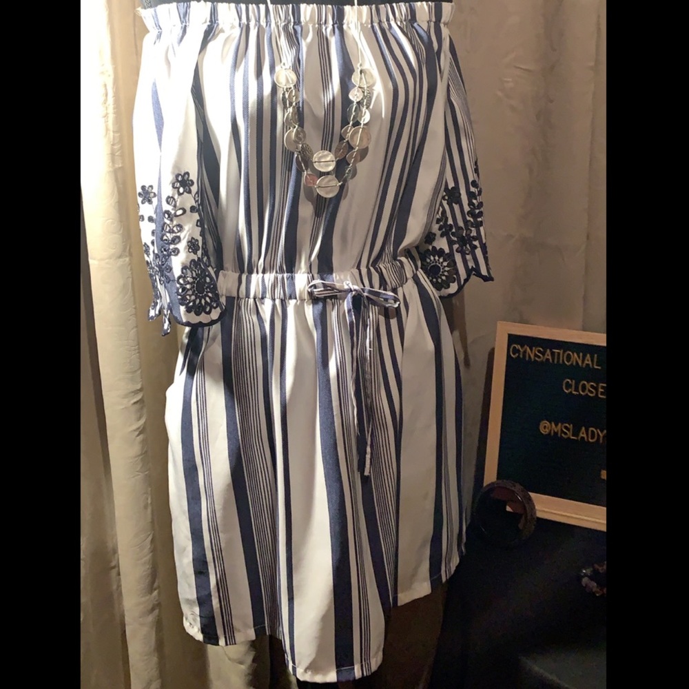 White and Blue off the shoulder dress